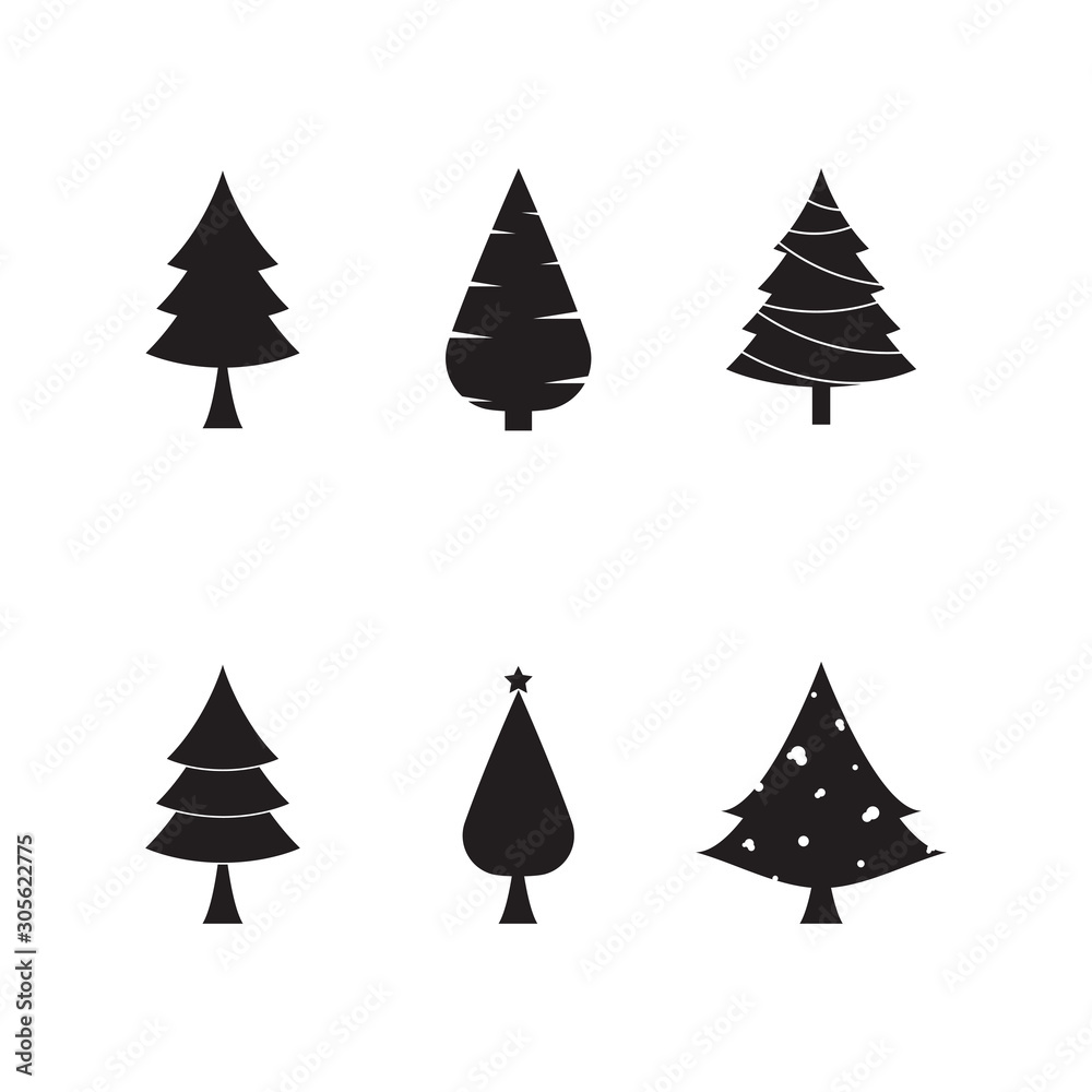 Set of Vector black christmas tree Set of Vector black christmas tree
