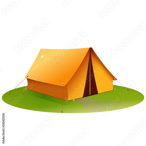 Color image of tourism tent on white background. Camping. Vector illustration.