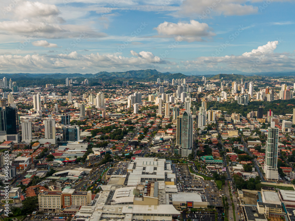 Beautiful aerial view of Panama City Skyscrapers 