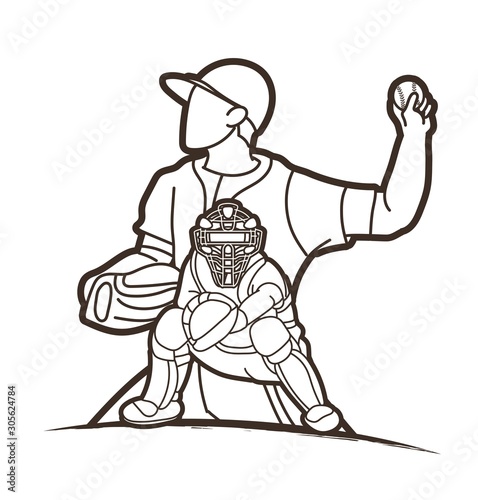 Baseball players action cartoon sport graphic vector