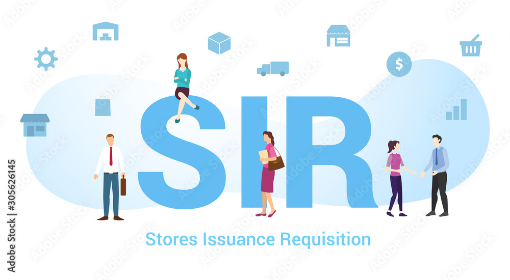 sir store issuance requisition concept with big word or text and team people with modern flat style - vector sir store issuance requisition concept with big word or text and team people with modern flat style - vector