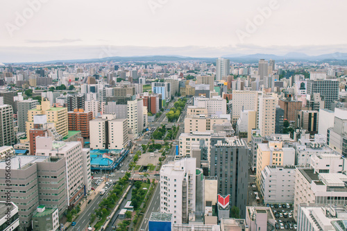 Tropical beautiful cityscape view from Sapporo TV Tower of Sapporo City in summer seasonal.