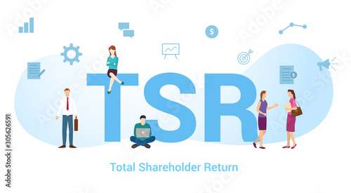 tsr total shareholder return concept with big word or text and team people with modern flat style - vector