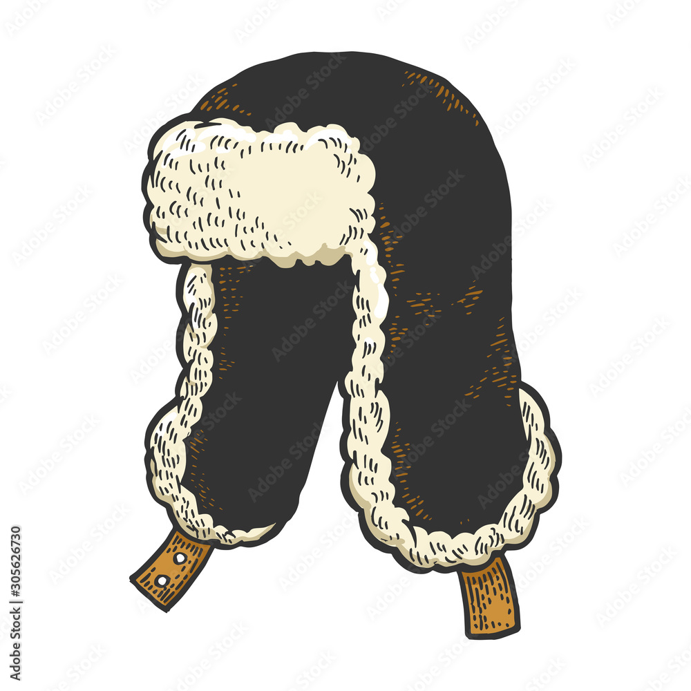 Hat with ear flaps ushanka sketch engraving vector illustration