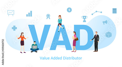 vad value added distributor concept with big word or text and team people with modern flat style - vector