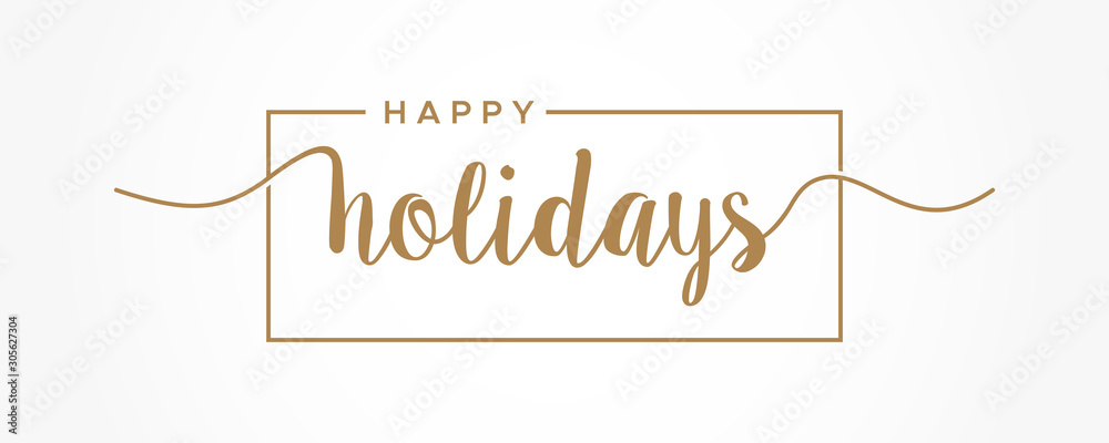 Fototapeta Happy Holidays lettering gold text handwriting calligraphy isolated on white background. Greeting Card Vector Illustration.