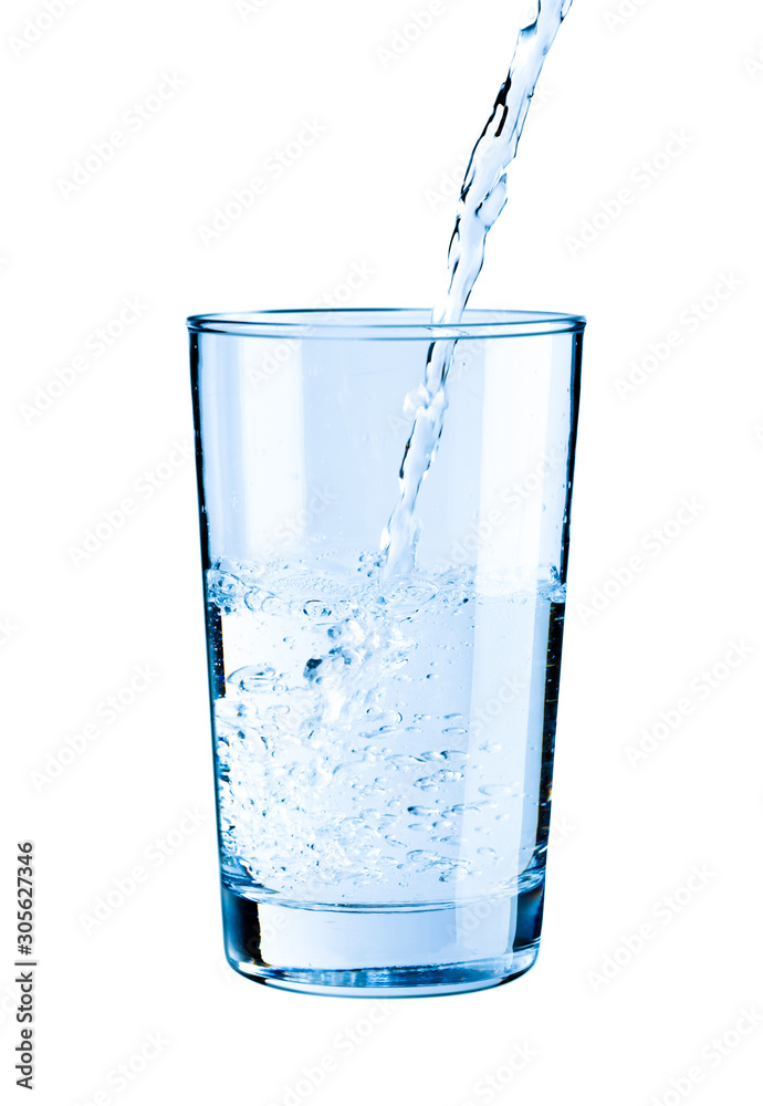 Pouring fresh pure water into a glass isolated on white background, Healthcare and beauty hydration concept Pouring fresh pure water into a glass isolated on white background, Healthcare and beauty hydration concept