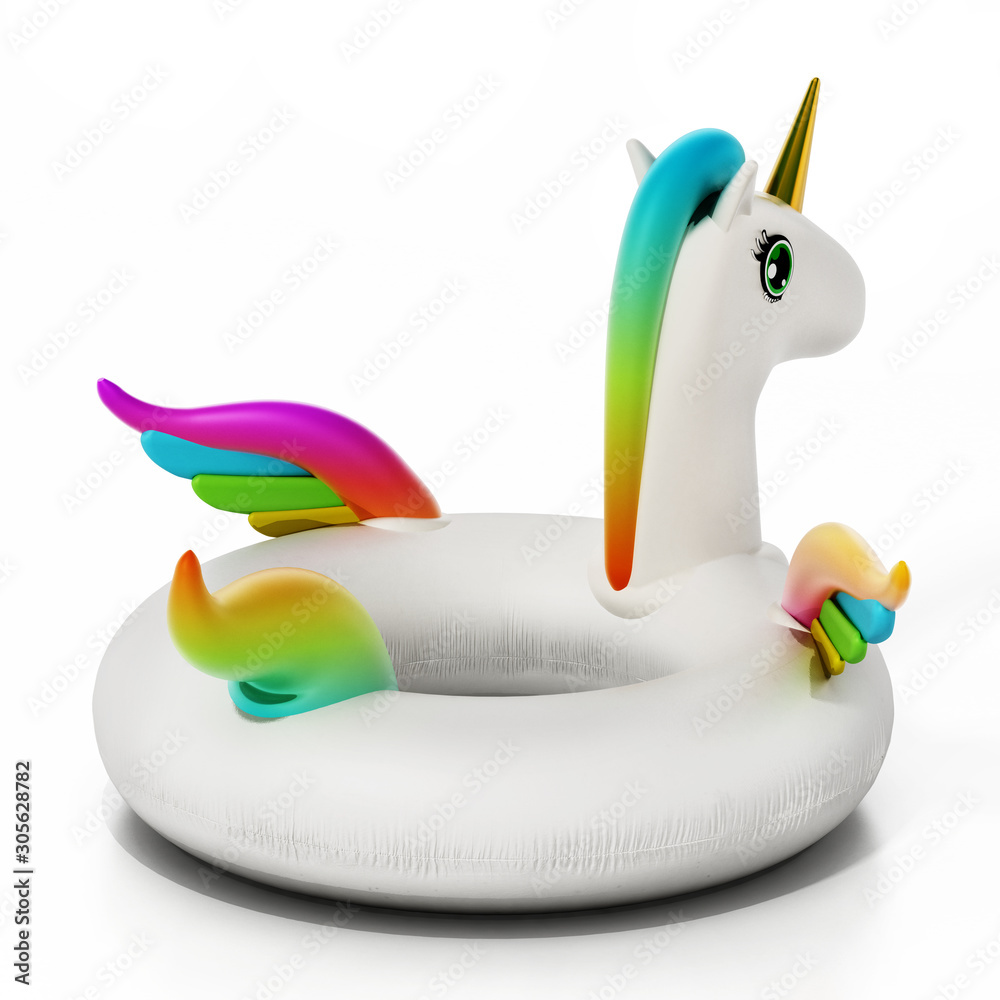 Fototapeta Unicorn shaped child buoy isolated on white background. 3D illustration