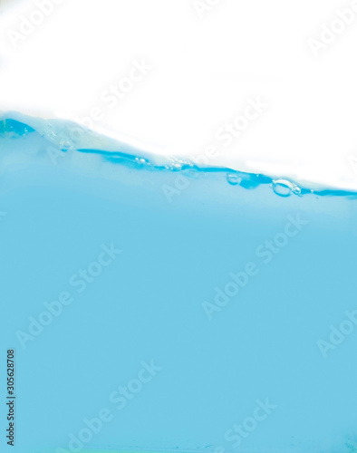 side view of blue water flowing on white background