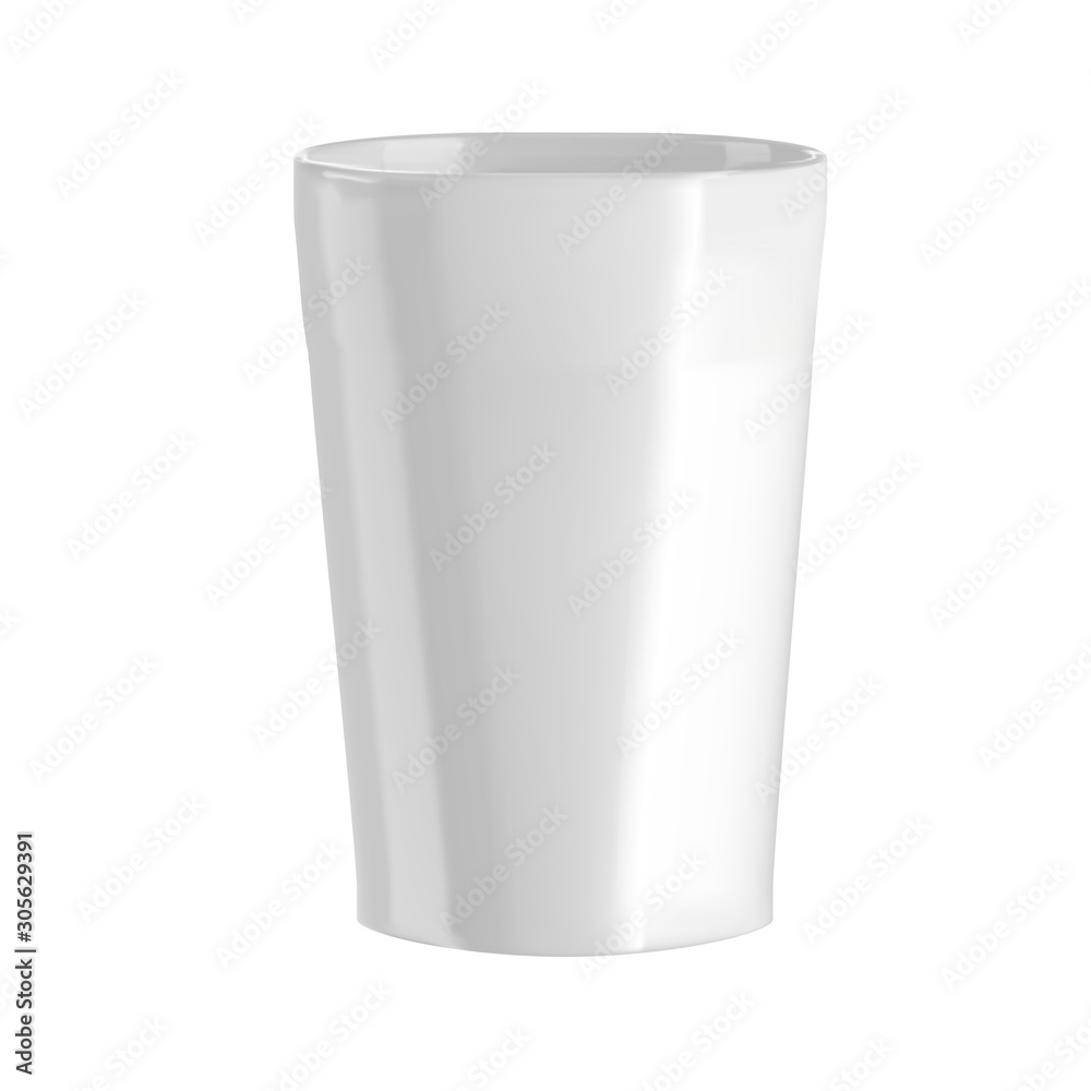 Vector realistic illustration of a ceramic high mug.Glass for cocktails. An isolated image of a white porcelain mug without a handle. Mug conical shape.