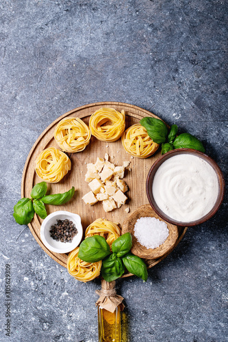 Raw ingredients for cooking pasta