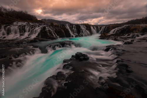 Bruarfoss turquoise waterfall next to Brekkuskógur at South Iceland.  © Jorge Argazkiak