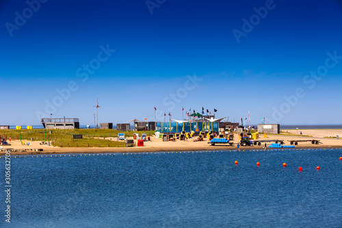View of the beach area of the family lagoon Perlebucht, Büsum, North Sea, Germany