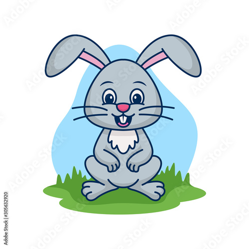 Cute rabbit vector cartoon illustration © yellowline