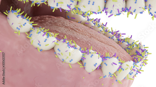 3d rendered conceptual illustration showing the bacteria on the teeth