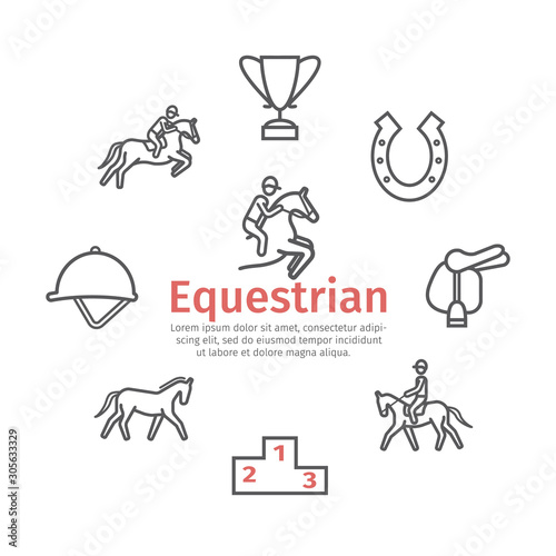 Horse banner line icons set. Equestrian. Vector signs for web graphics