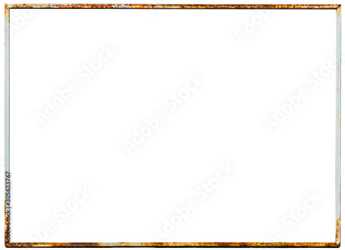 Old and rusty frame for the background, Antique vintage  metal sign or panel isolated on white background