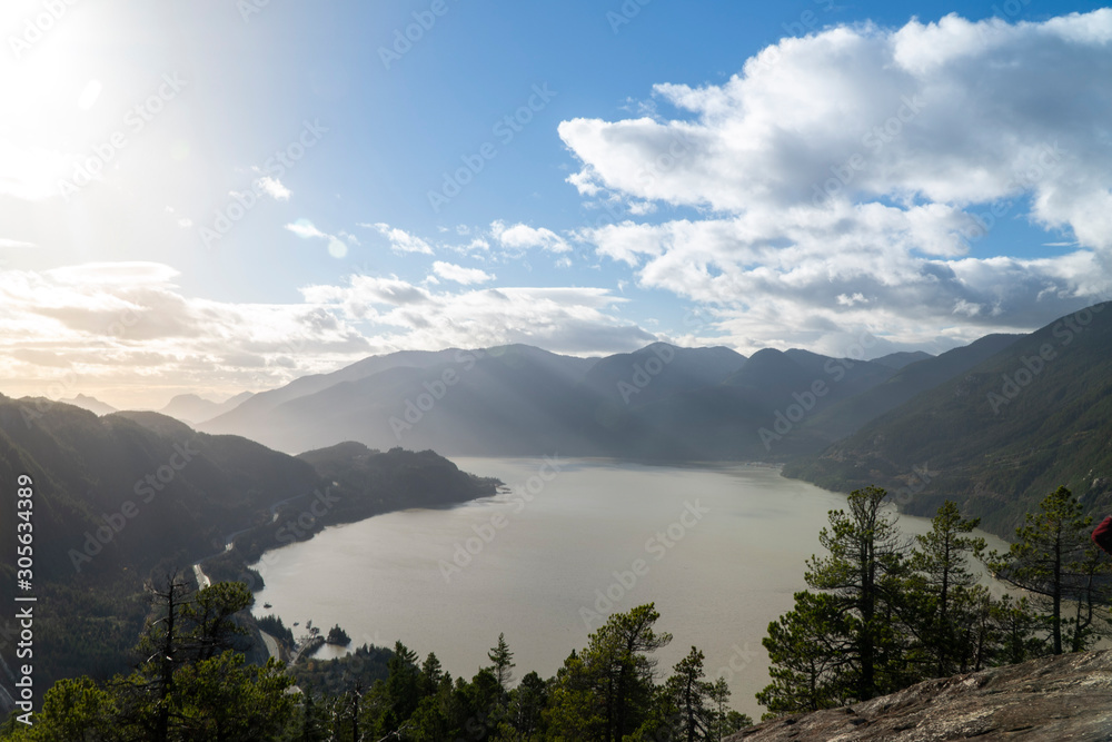 mountains overlooking the river