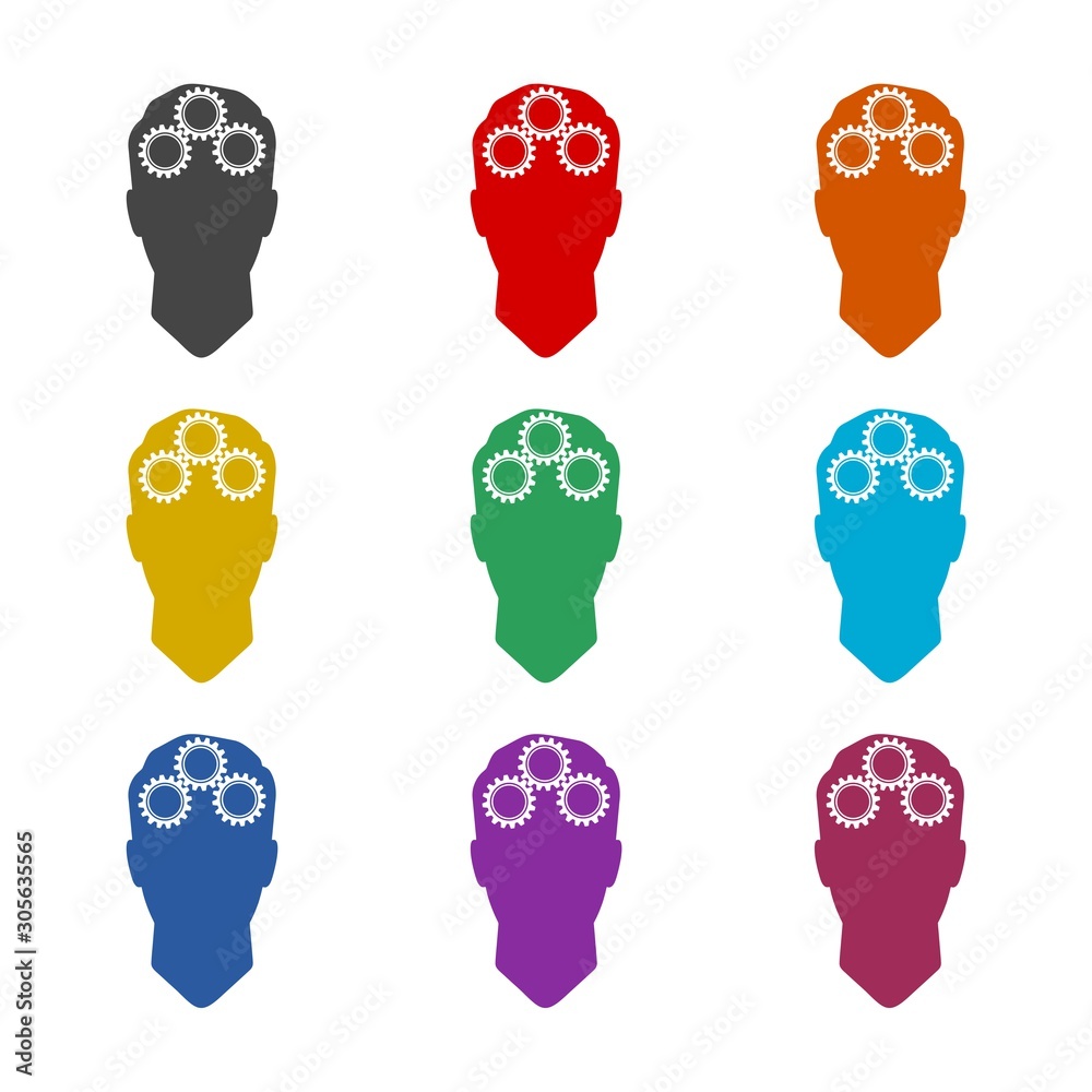 The process of thinking in the human head color icon set isolated on white background The process of thinking in the human head color icon set isolated on white background