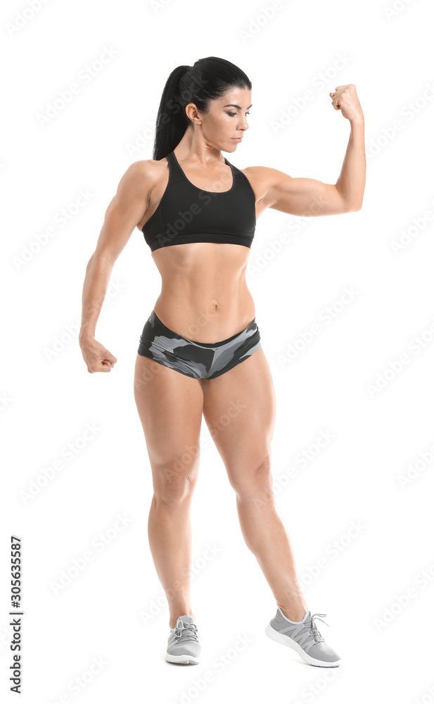 Sporty muscular woman isolated on white Sporty muscular woman isolated on white