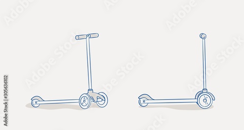 Cartoon Vector Illustration Of a 3 Wheel Scooter.