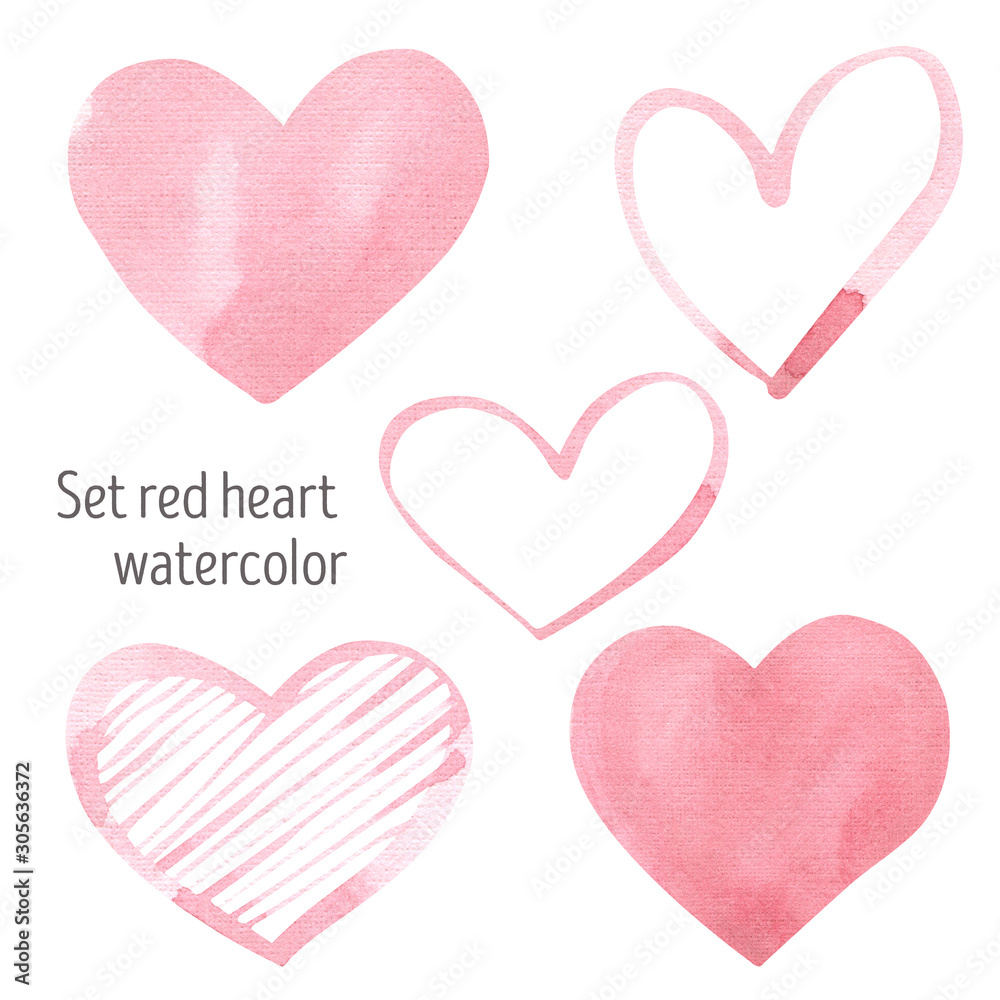 Watercolor Valentine Red Heart Clipart Valentines day colorful pastel hearts, trendy, spring, love, wedding, romance,  hand painted set