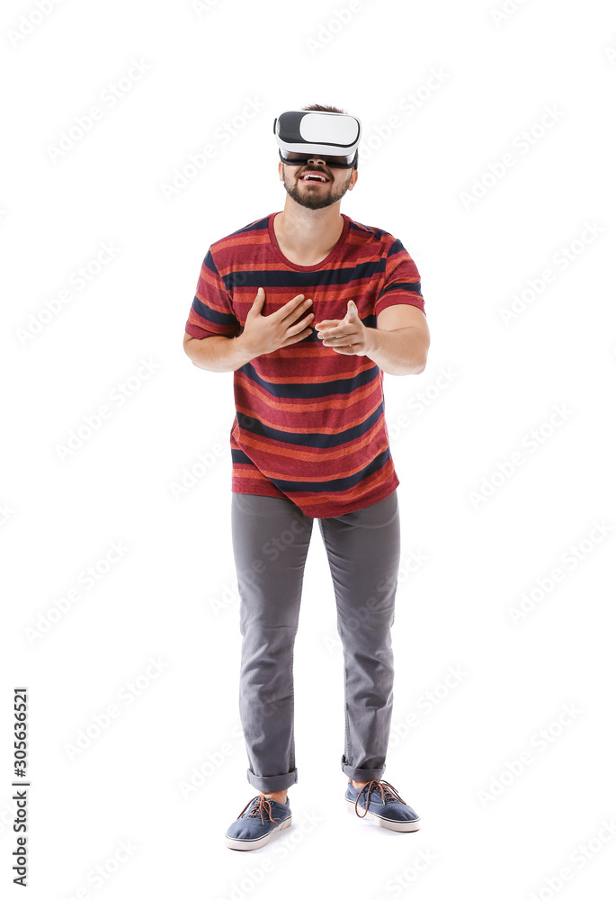 Young man with virtual reality glasses on white background Young man with virtual reality glasses on white background