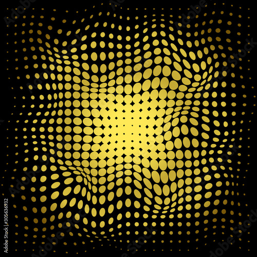 Abstrat halftone gold dots pattern on black background.
