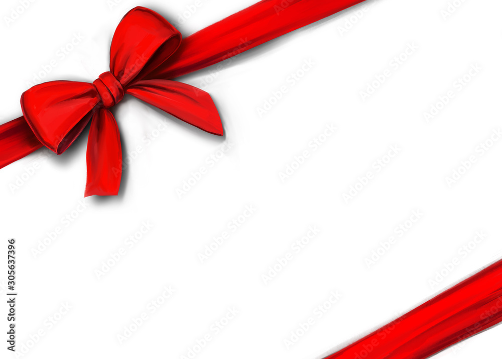 red ribbon with bow isolated on white background, gift wrapping, art illustration painted with watercolors red ribbon with bow isolated on white background, gift wrapping, art illustration painted with watercolors