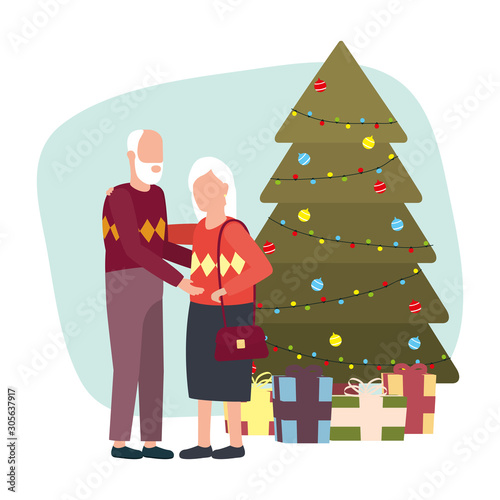 cute grand parents with christmas dcecoration
