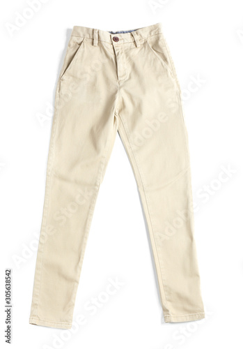 Stylish pants on white background