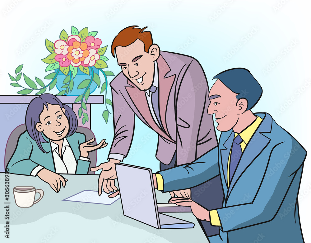 llustration of a businessman talking about a job.The image is separated from the white background. llustration of a businessman talking about a job.The image is separated from the white background.