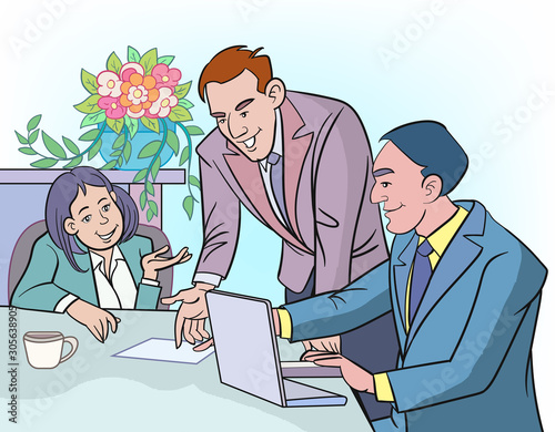 llustration of a businessman talking about a job.The image is separated from the white background.