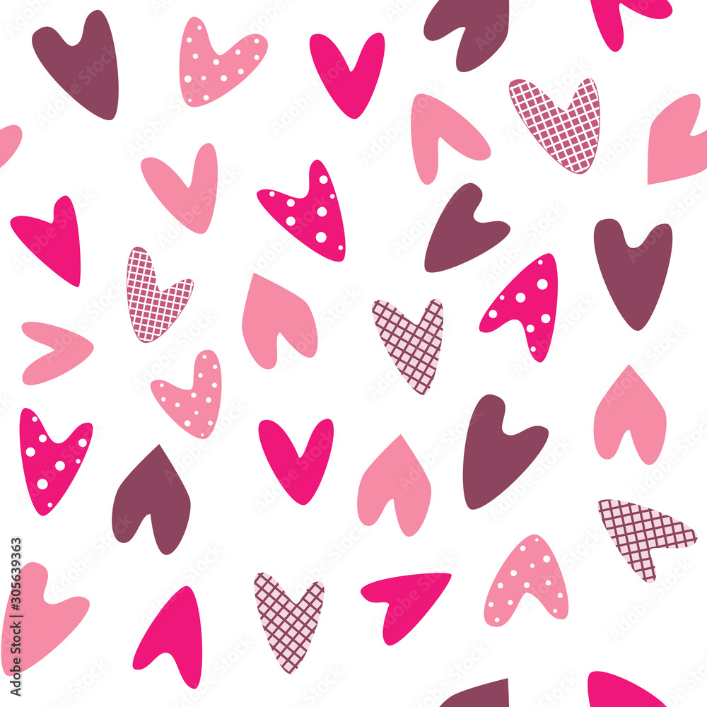 A seamless pattern with cute pink checked hearts and polka dots for Valentine's day, wedding or romantic date, a vector pattern for printing on paper or fabric A seamless pattern with cute pink checked hearts and polka dots for Valentine's day, wedding or romantic date, a vector pattern for printing on paper or fabric