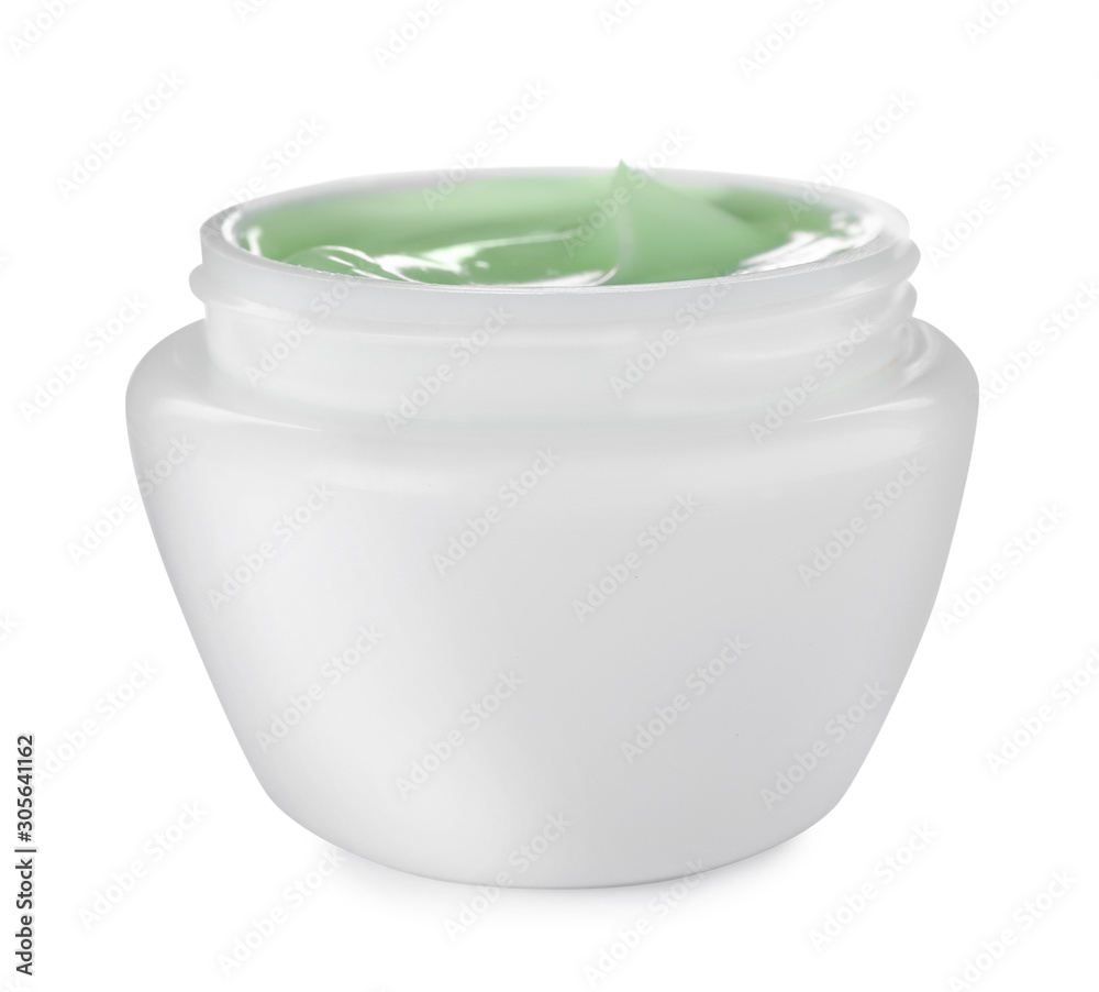 Jar of organic cream isolated on white Jar of organic cream isolated on white