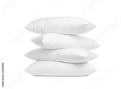 Stack of soft pillows isolated on white photo