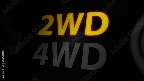 2WD Wheel Drive Indicators on Car Dashboard Screen