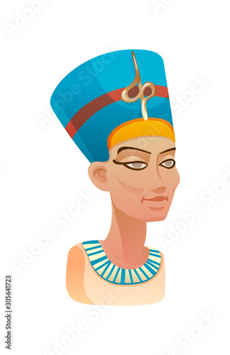 Bust of Nefertiti queen of Egypt in blue headdress