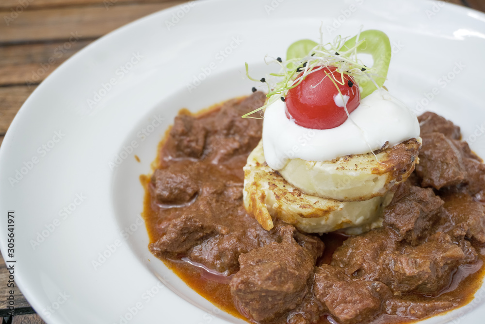 Beef dish in a restaurant