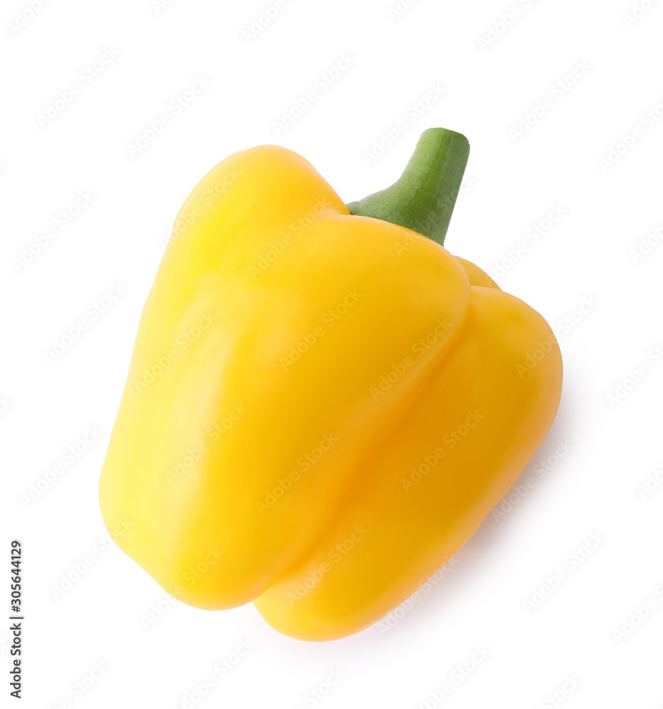 Ripe yellow bell pepper isolated on white, top view Ripe yellow bell pepper isolated on white, top view