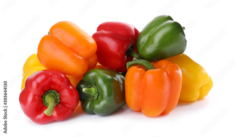 Fresh ripe bell peppers isolated on white Fresh ripe bell peppers isolated on white
