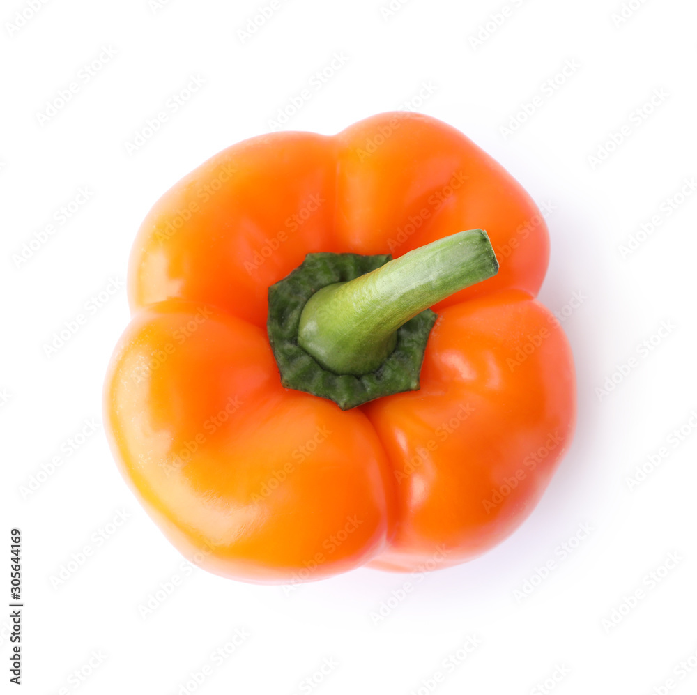 Ripe orange bell pepper isolated on white, top view Ripe orange bell pepper isolated on white, top view