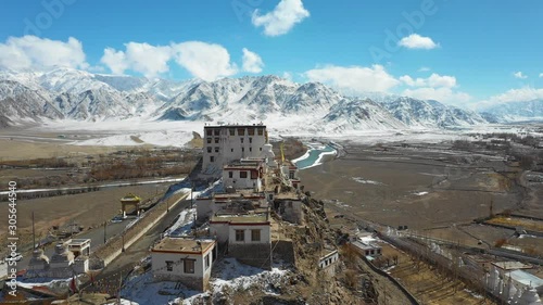 Arial view of Stakna Gompa (monastery), Indus valley near Leh, Ladakh, India photo