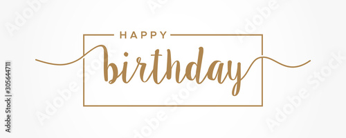 Happy Birthday lettering gold text handwriting  calligraphy isolated on white background. Greeting Card Vector Illustration.