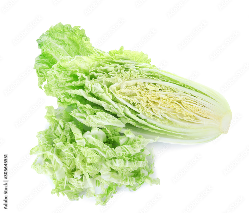 Fresh ripe Chinese cabbage isolated on white, top view Fresh ripe Chinese cabbage isolated on white, top view