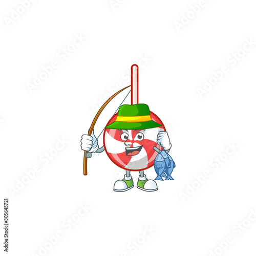 Happy smiley funny Fishing striped peppermint candy design