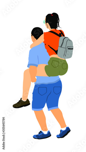 Boy carrying girl on the back vector illustration isolated on white background. Funny game between close friends. Couple in love funny situation. Closeness and tenderness. Boyfriend helps girlfriend.