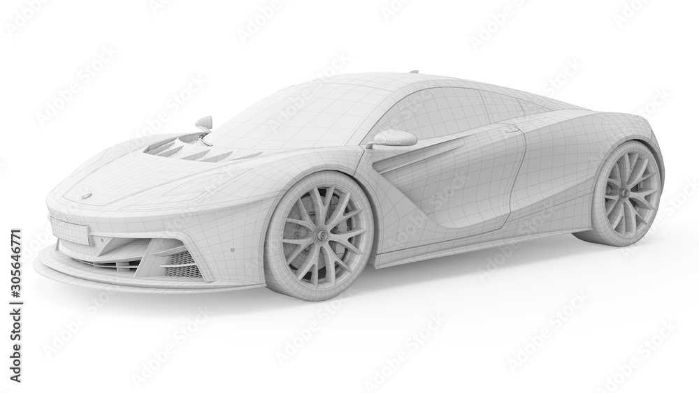 3d rendered wireframe illustration of a sports car