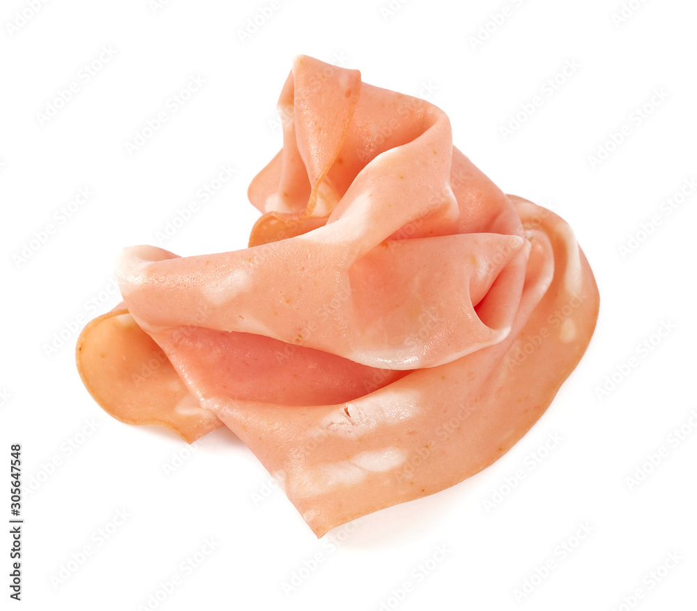 thin slices of mortadella ham isolated on white thin slices of mortadella ham isolated on white