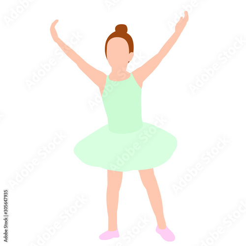 vector, isolated, ballerina little girl dancing in a flat style